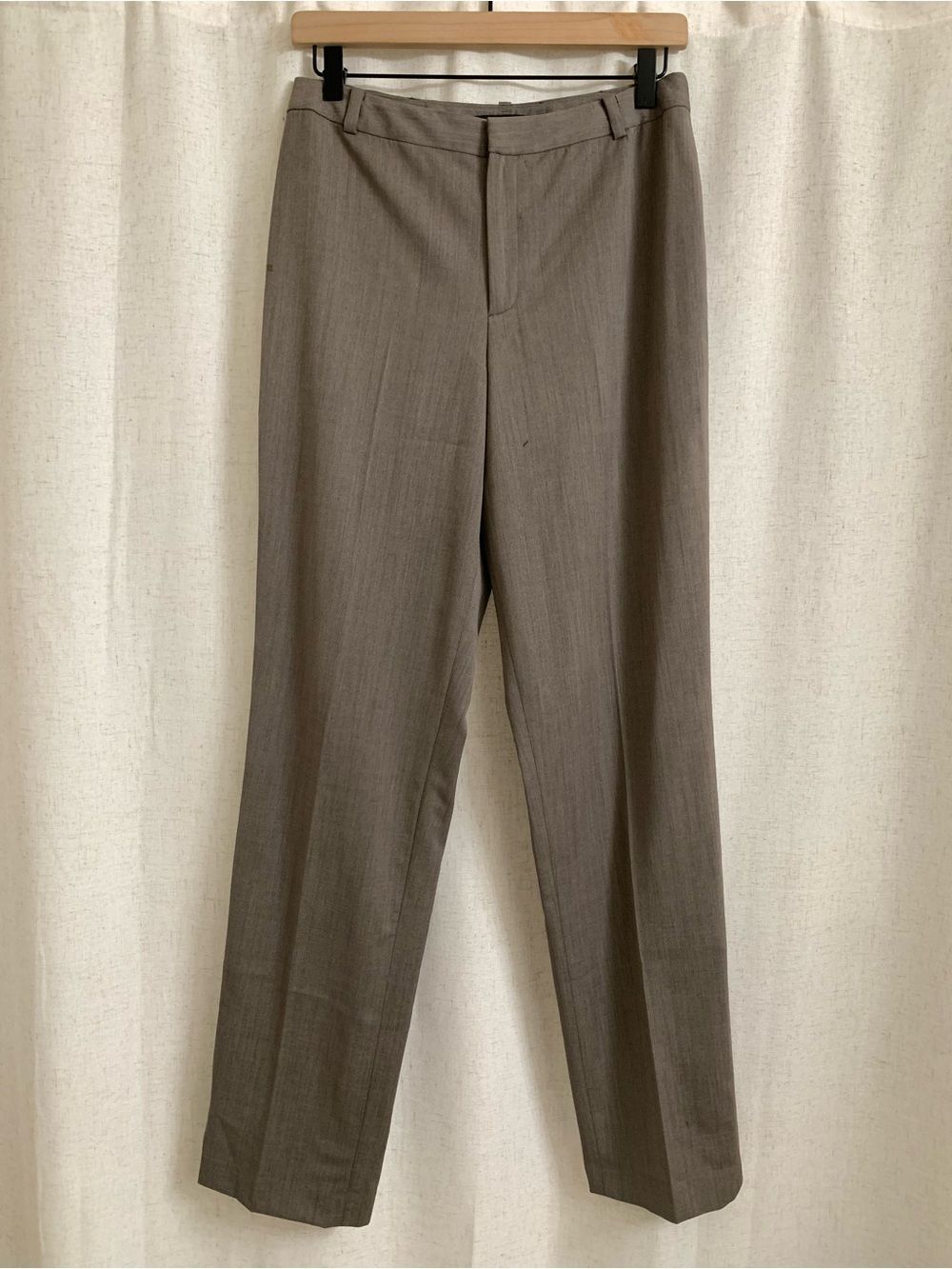 Vintage 96% Wool Thin Classic High-Rise Straight Leg Trouser Greige Taupe 6 Flaw